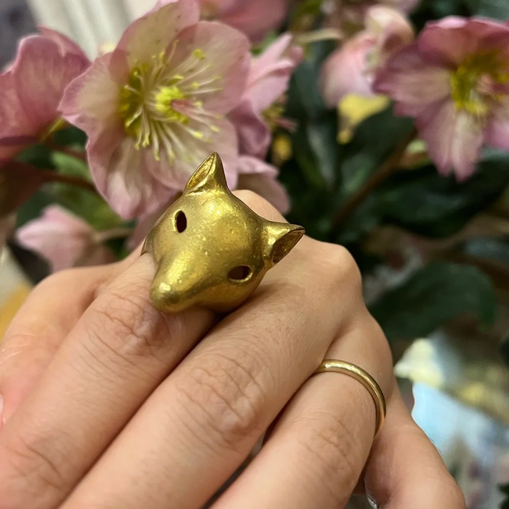 Brass Large Fox Ring Unisex Ring Size 9.5